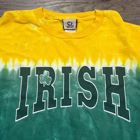 Vintage 90s Liquid Blue Notre Dame Semi Tie-Dye Single Stitch Made USA Men's XL - Picture 2 of 8